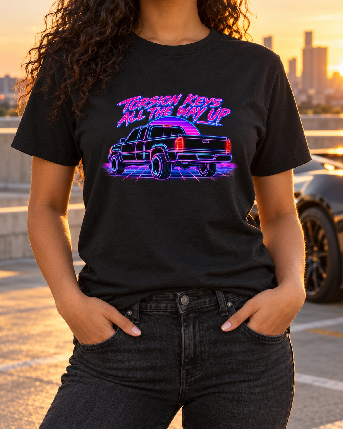 Chevy GMT400 C1500 OBS Extended Cab Neon Taillight Shirt T-Shirt Black worn hero