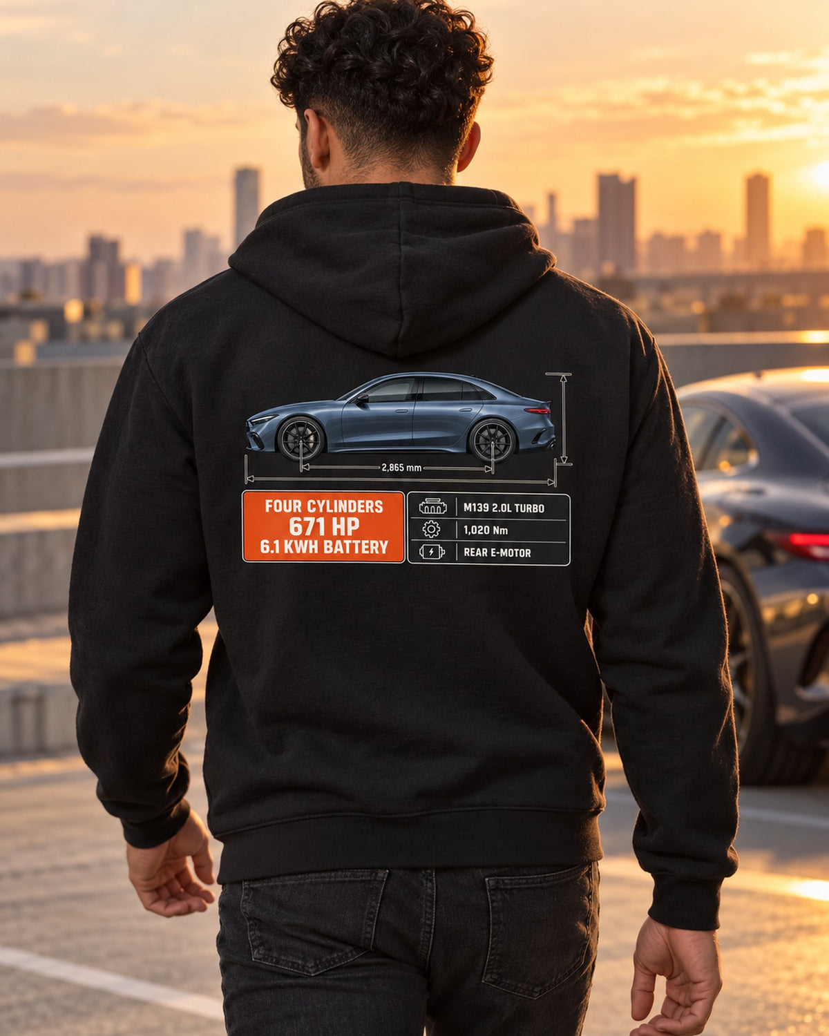 Mercedes-AMG C63 S E Performance W206 Dimension Blueprint Shirt Zip Hoodie Black worn hero