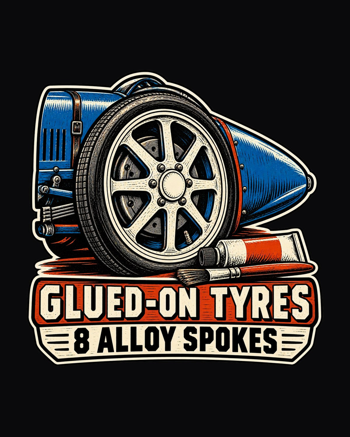 Bugatti Type 35 Eight Spoke Wheel Linocut Shirt design only