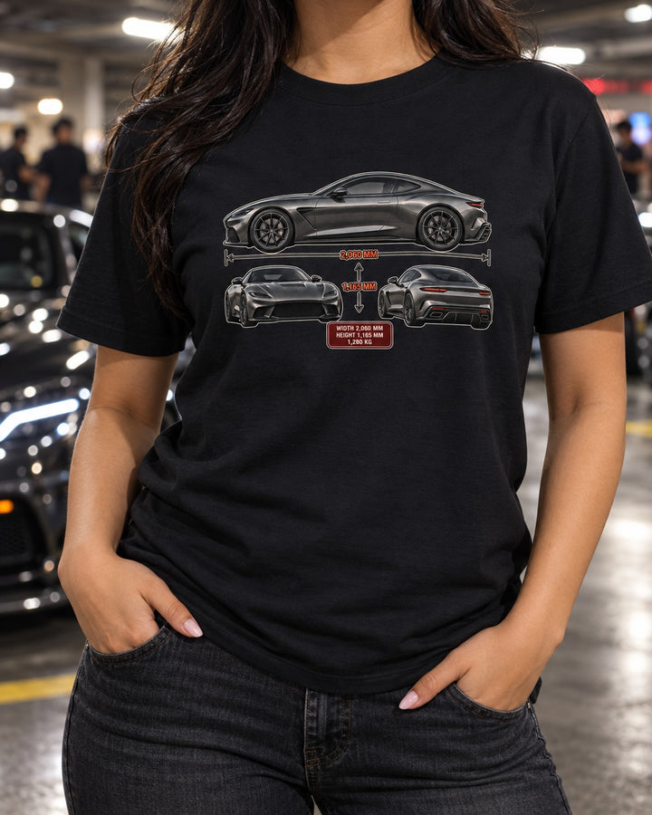 Pagani Utopia Three-View Sheet Tee, Dimension Spec Shirt T-Shirt Black worn hero
