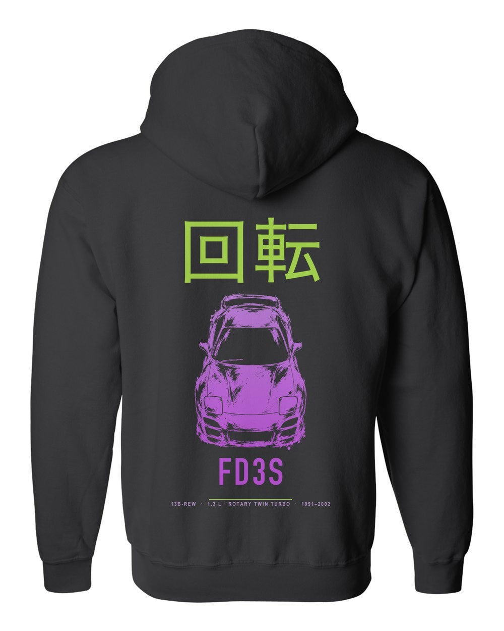 FD3S full-back artwork black zip hoodie back view with the design