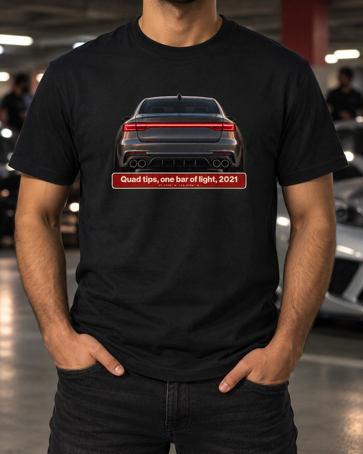 Acura TLX Type S Taillight Macro Shirt, Quad Tips Car Tee T-Shirt Black worn hero