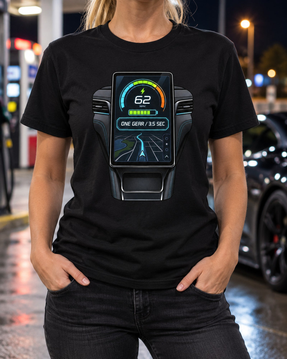 Mustang Mach-E CX727 2020 Round Crest Shirt, 88 kWh Extended Range T-Shirt Black worn hero