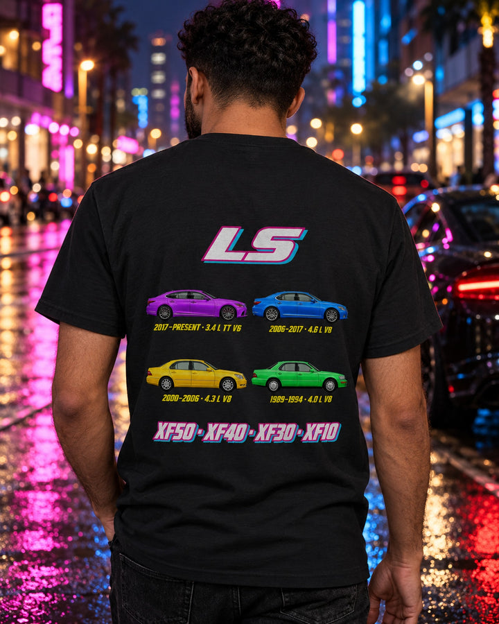 Lexus LS Evolution Poster Full-Back Graphic Tee T-Shirt Black worn hero