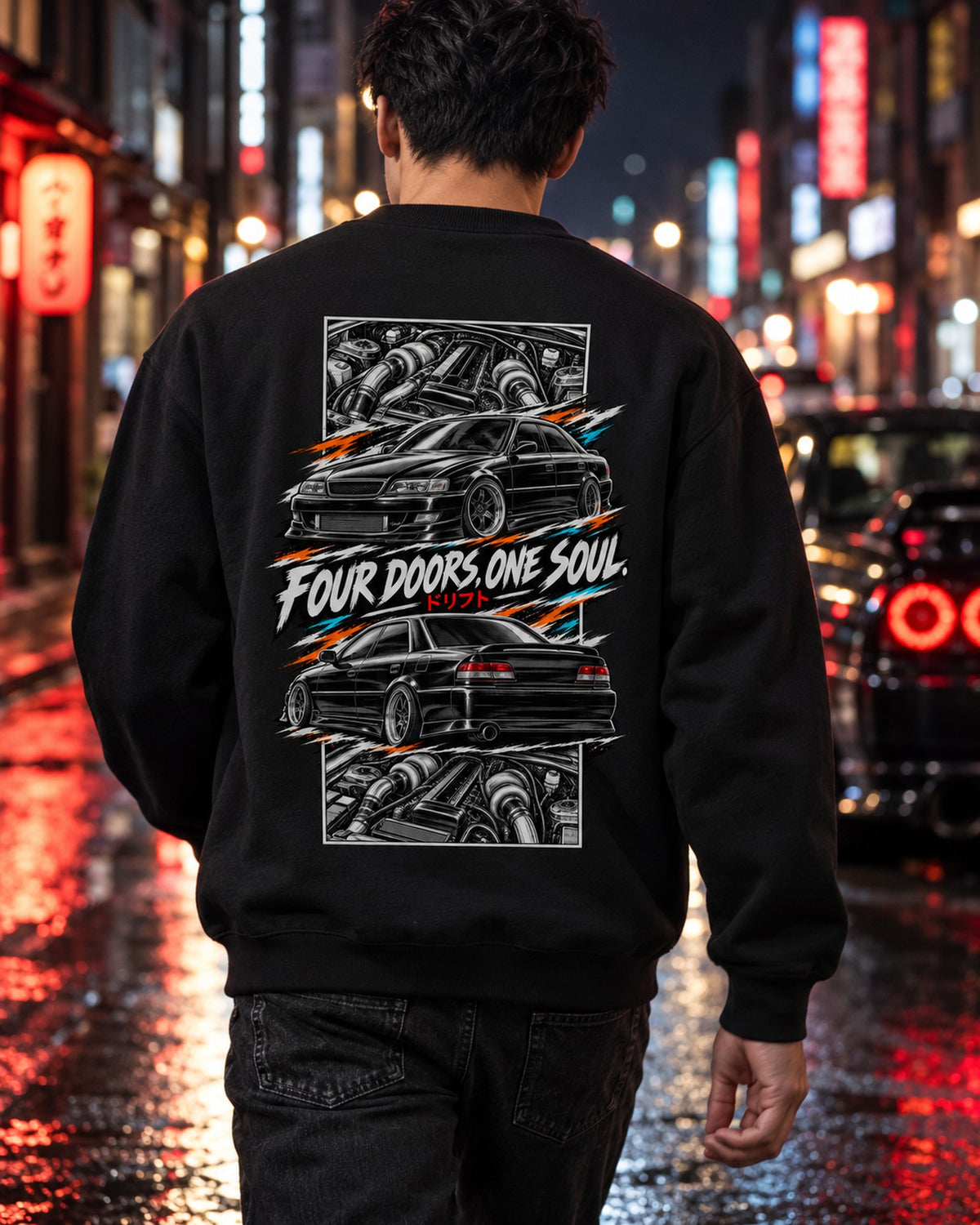 Toyota Chaser Jzx100 Torn Poster Full-Back Graphic Tee Crewneck Black worn hero