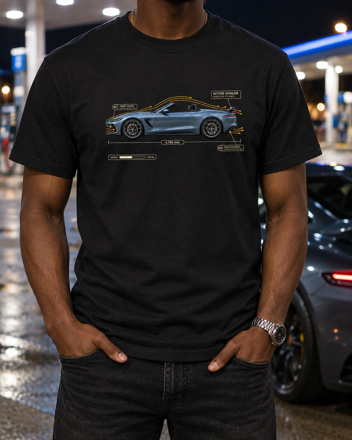 SL63 R232 Active Spoiler Aero Callout Shirt, Mercedes-AMG T-Shirt Black worn hero