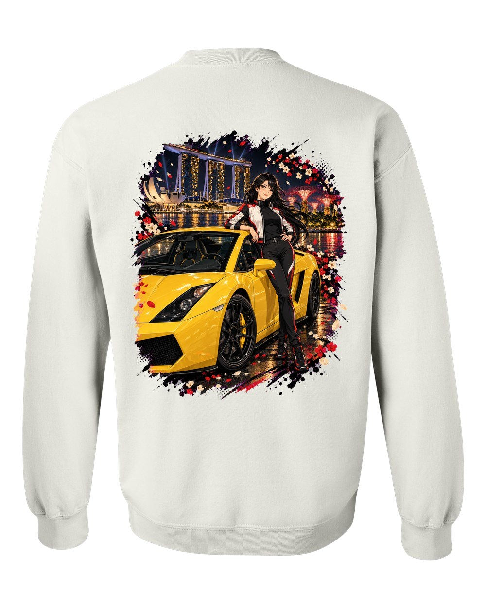 Lamborghini Gallardo Anime Girl Crewneck White back