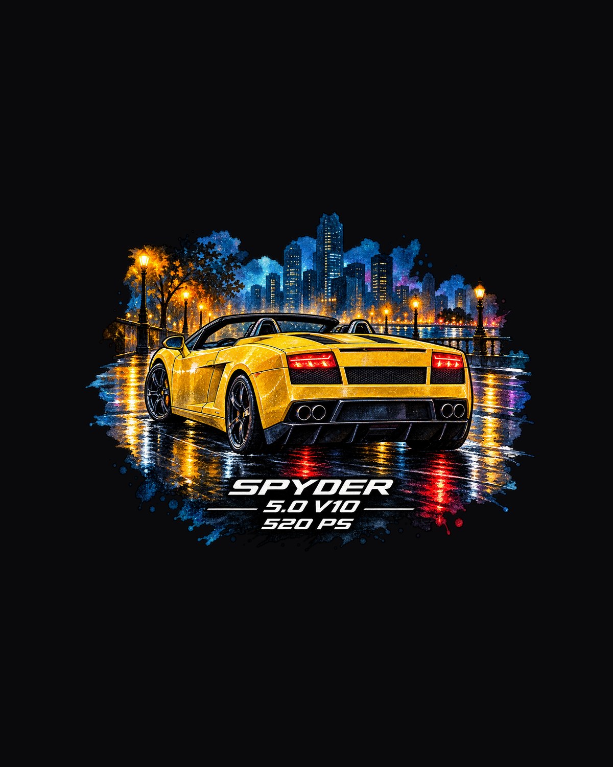 Gallardo Spyder Wet Night Watercolour Tee, V10 Car Shirt design only