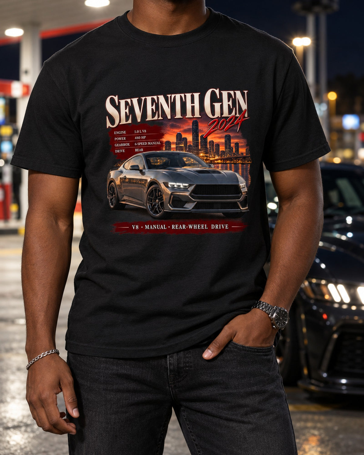 Mustang S650 GT Seventh Generation Archive Panel Tee, 2024 T-Shirt Black worn hero