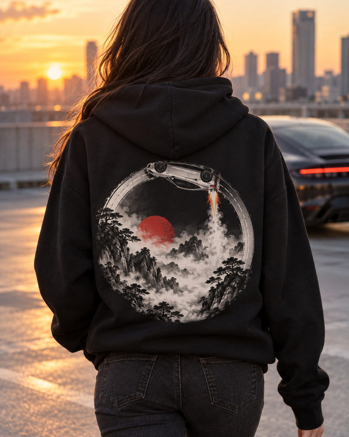 Tesla Roadster Upside Down Shirt, Hoodie & More Pull Over Hoodie Black worn hero