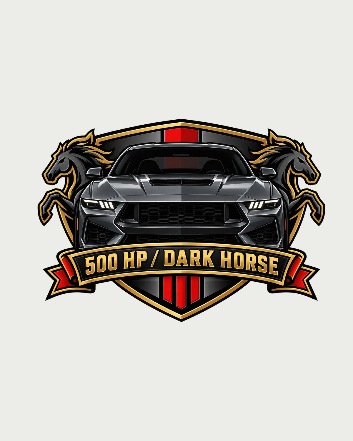 S650 Mustang Dark Horse Varsity Crest Shirt, 500 HP design only
