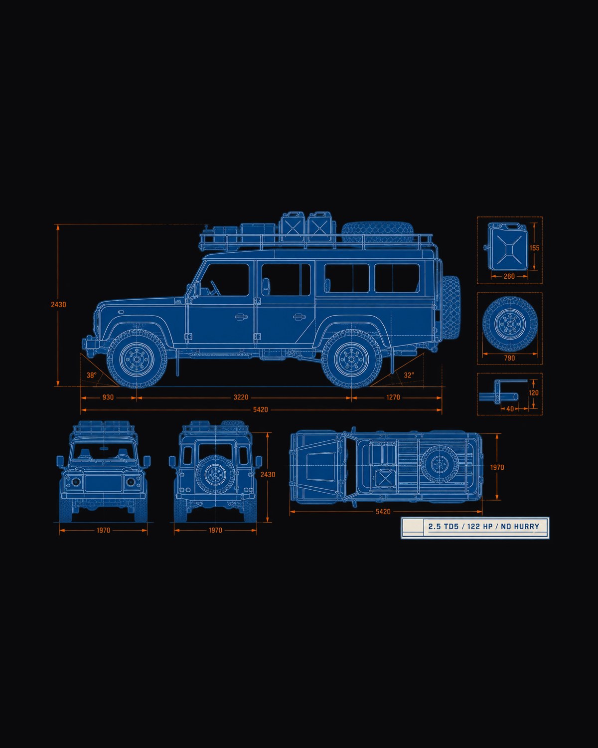 Land Rover Defender 110 Td5 Roof Rack Blueprint Tee design only