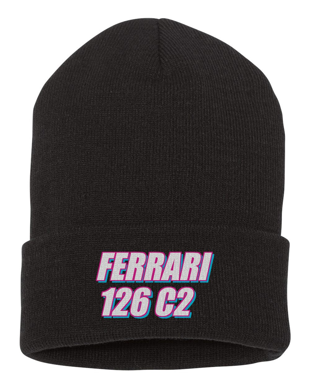 Ferrari 126 C2 black beanie front view with car name
