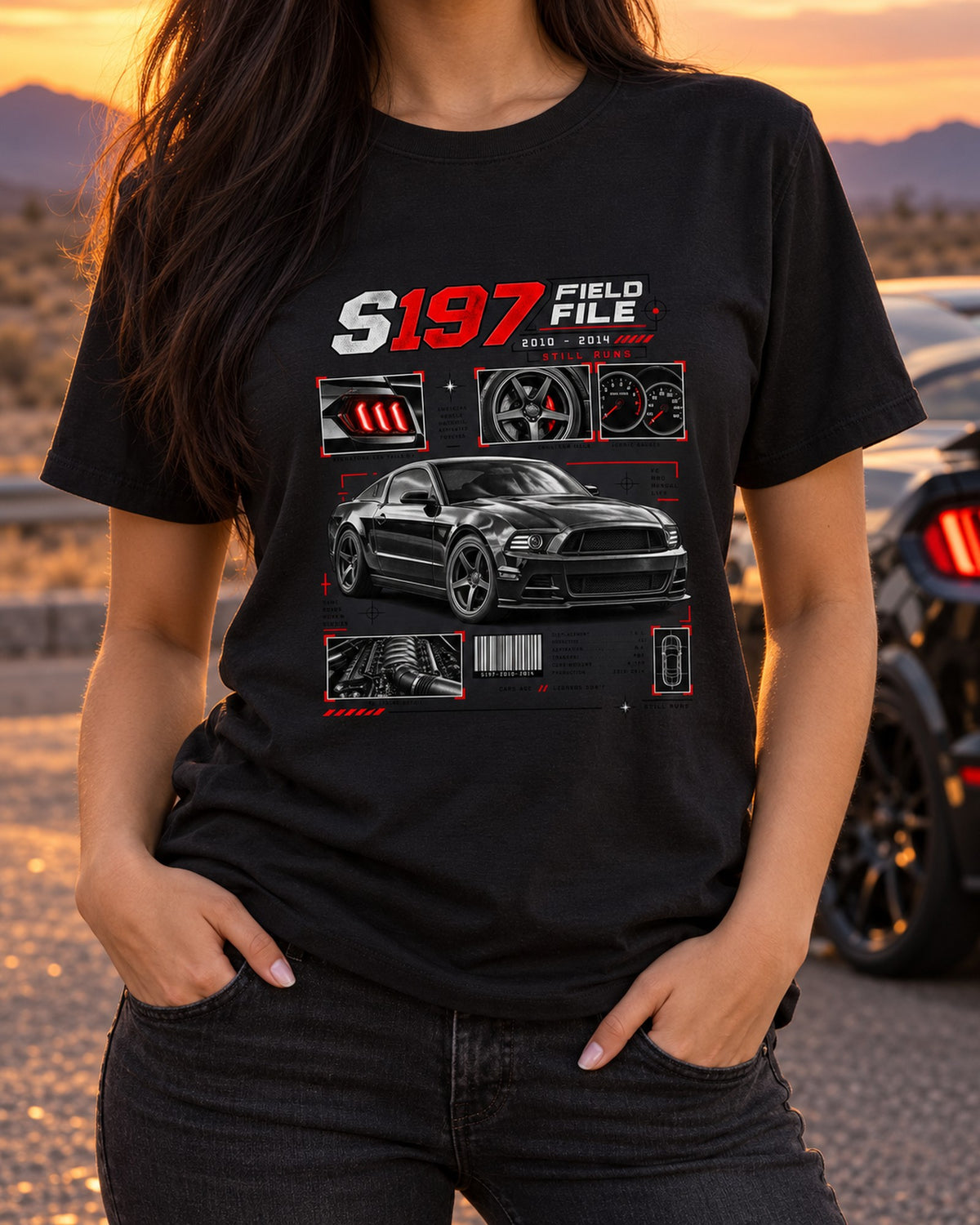 S197 Mustang GT Field File Dossier Tee, 2005-14 T-Shirt Black worn hero