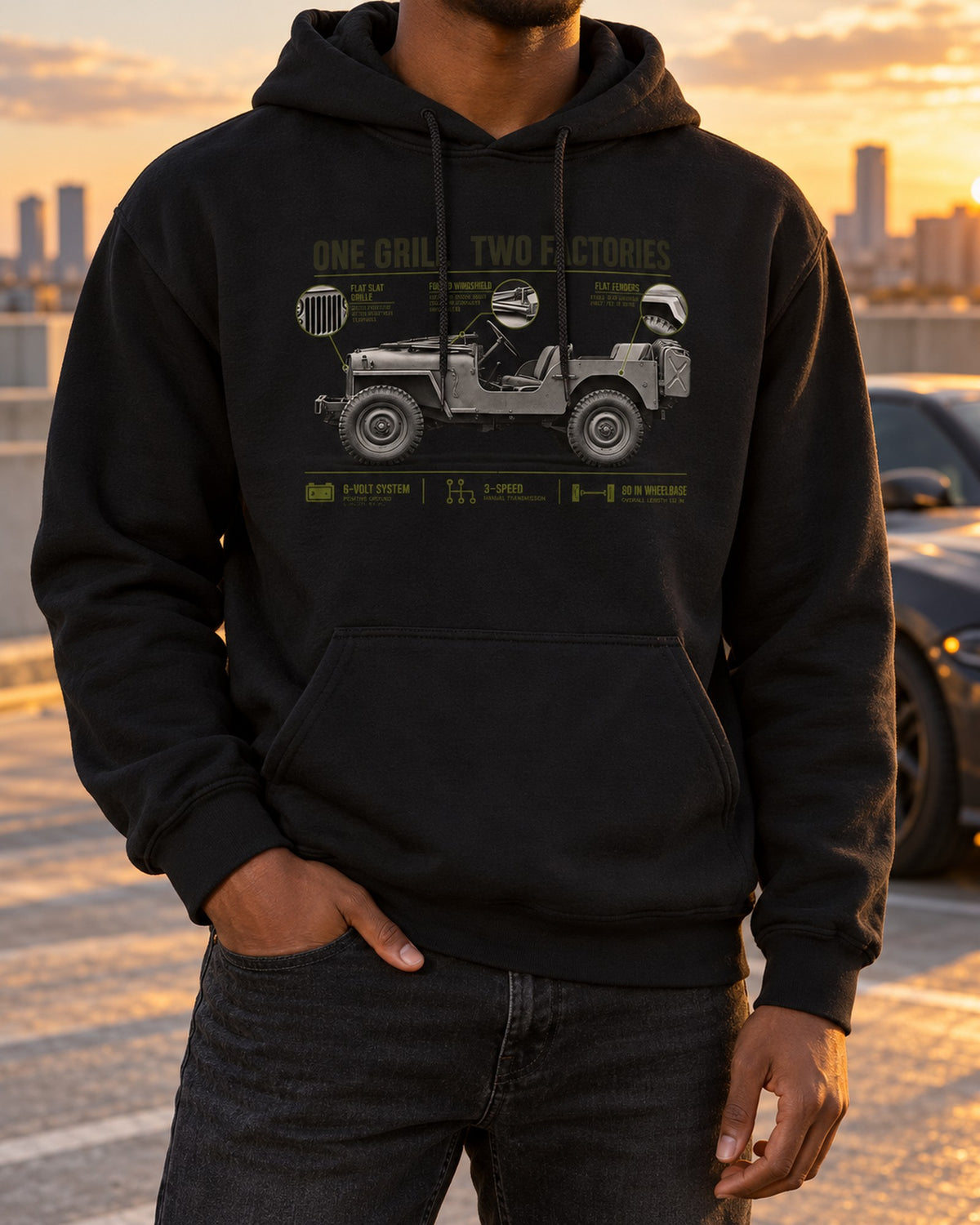 Willys MB and Ford GPW Spec Poster Shirt, 1941-1945 Pull Over Hoodie Black worn hero