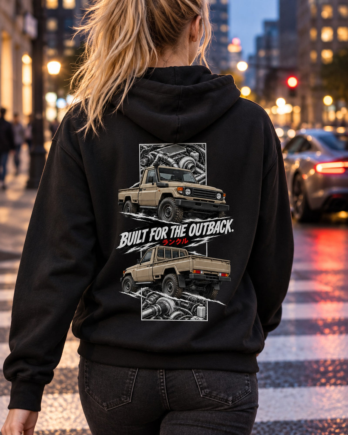 Toyota Land Cruiser 70 Torn Poster Full-Back Graphic Tee Pull Over Hoodie Black worn hero