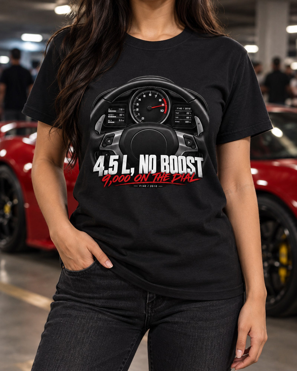 Ferrari 458 Italia Nine Thousand Gauge Cockpit Shirt T-Shirt Black worn hero