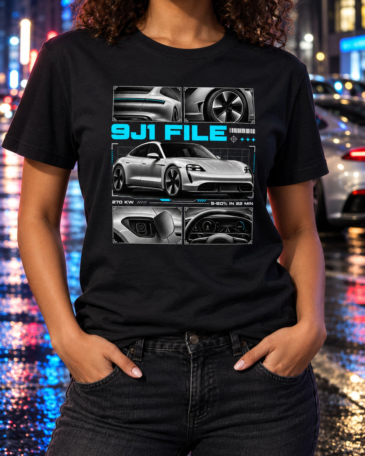 Porsche Taycan Turbo S 9J1 Dossier Panel Shirt, Car Guy Gift T-Shirt Black worn hero
