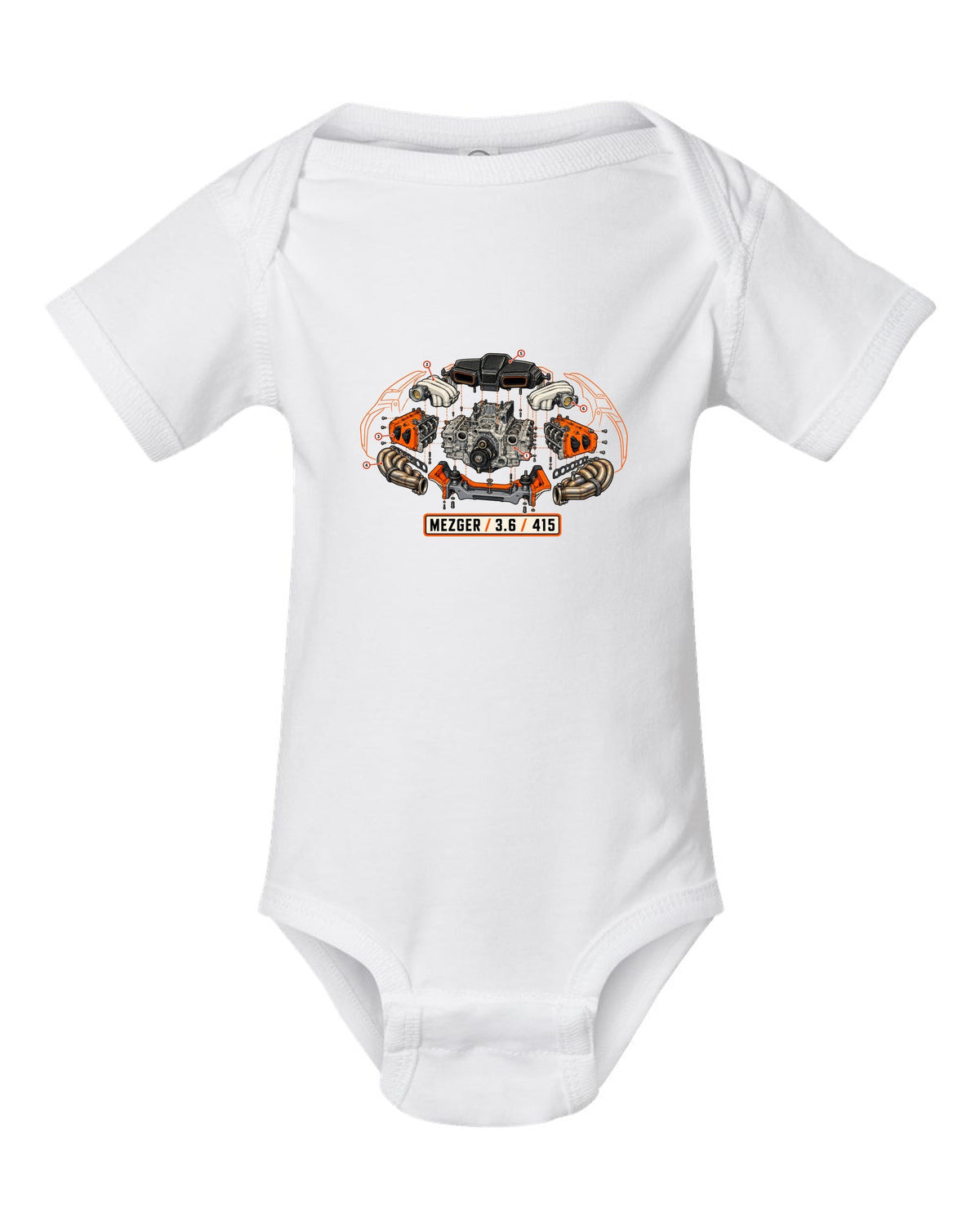 Porsche 992 Targa roll hoop sunset gradient minimalist design white baby onesie front view with the design