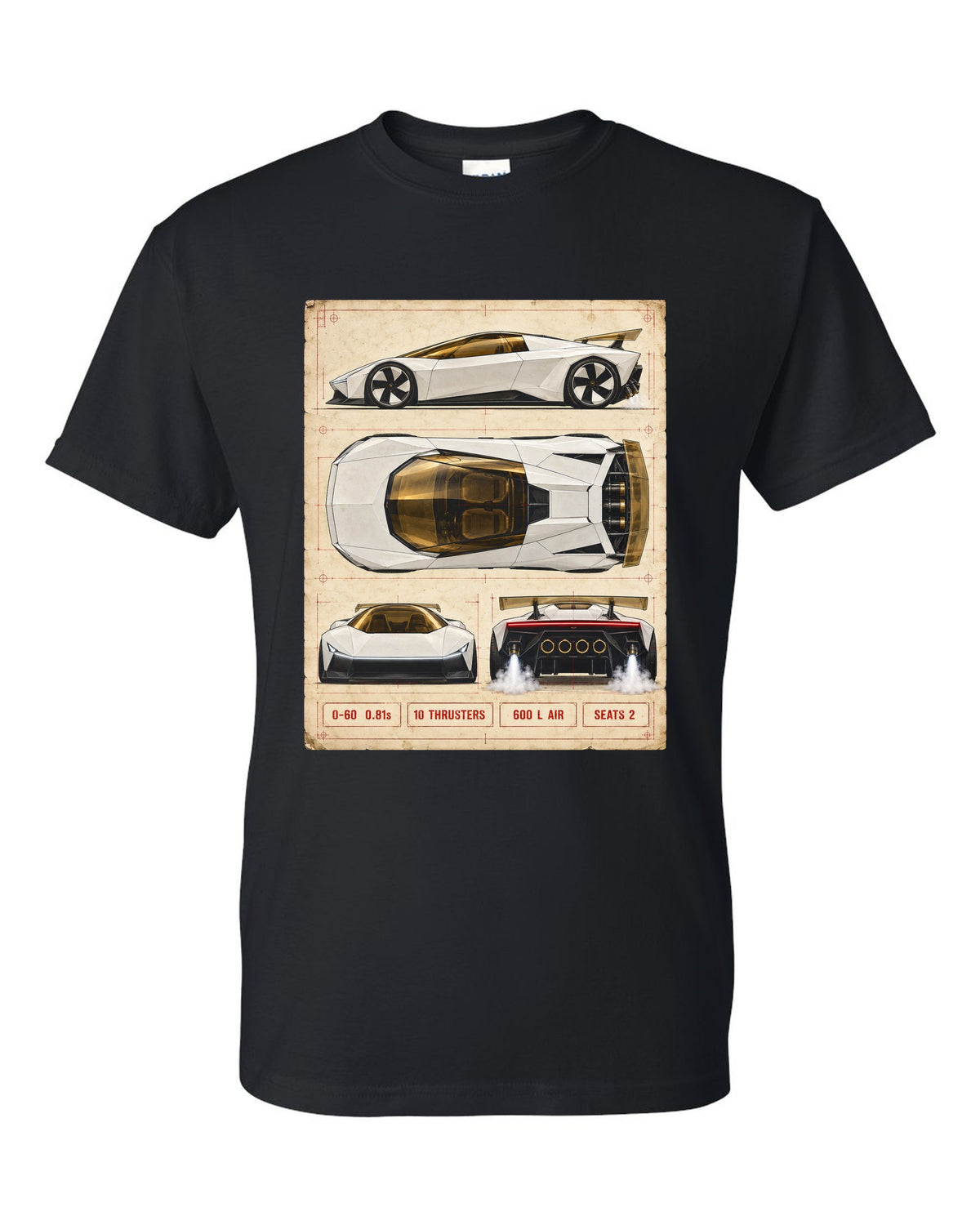 Tesla Roadster Spec Sheet T-Shirt Black front