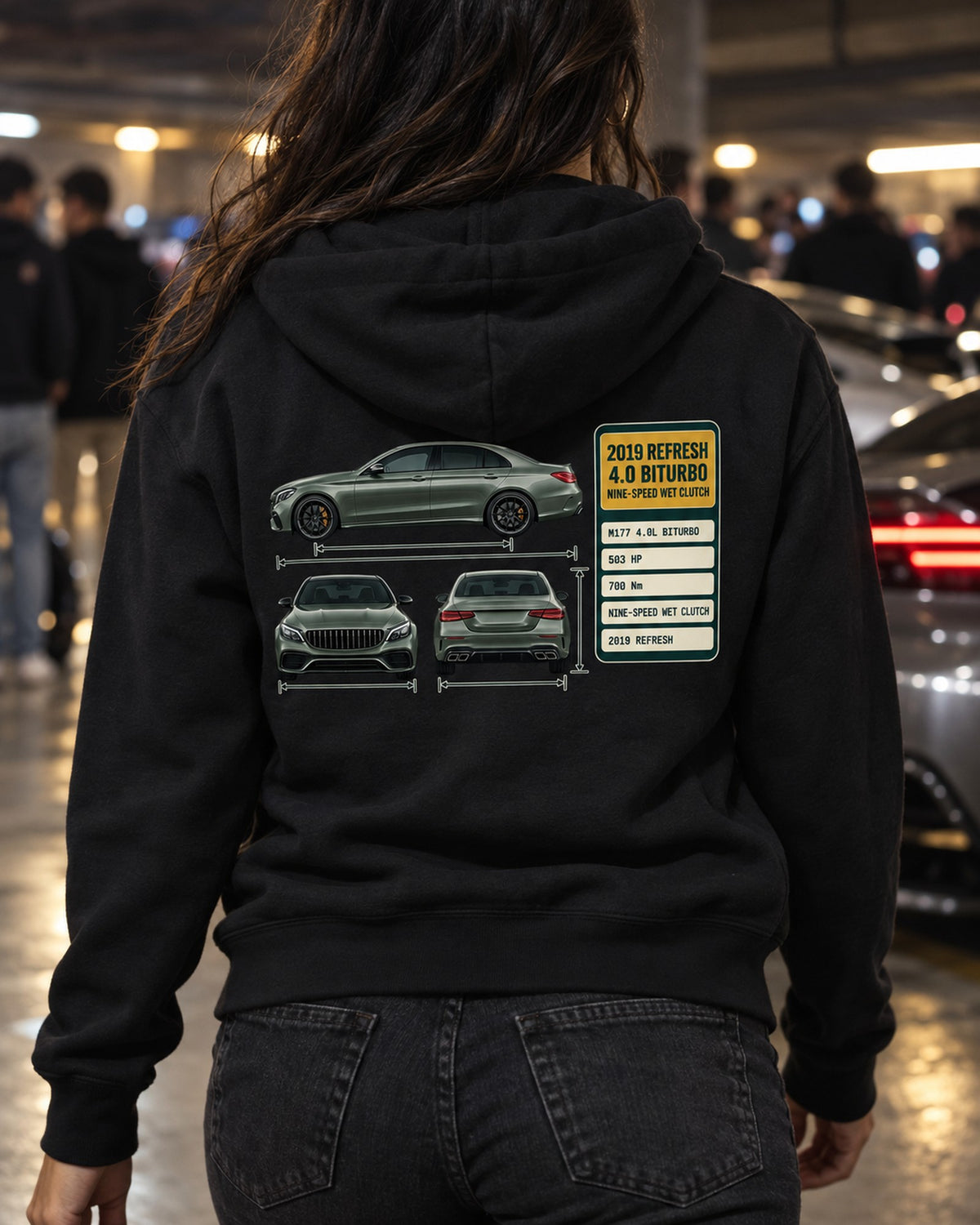 Mercedes-AMG C63 S W205 Facelift Spec Poster Shirt, Car Guy Gift Zip Hoodie Black worn hero