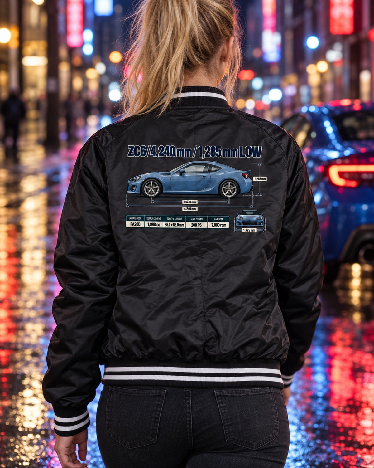 Subaru BRZ ZC6 Dimension Blueprint Shirt, Low-Slung Car Gift Bomber Jacket Black worn hero