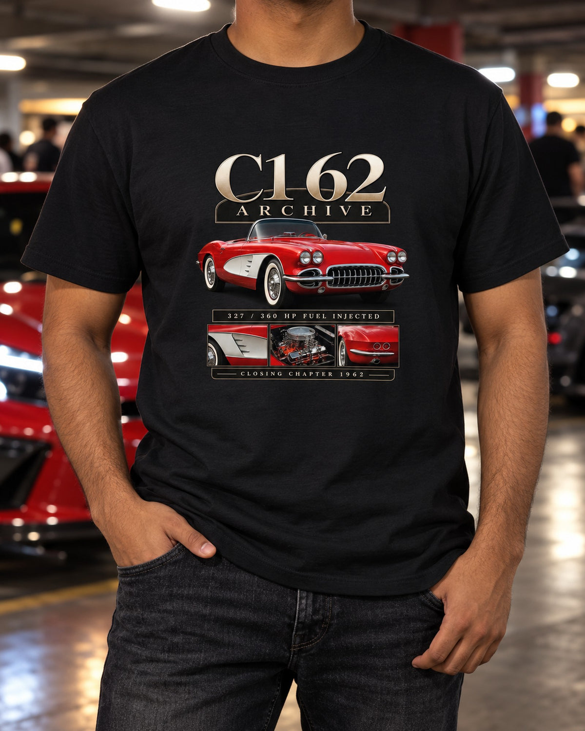 Corvette C1 1962 Solid-Axle Roadster Archive Panel Shirt T-Shirt Black worn hero