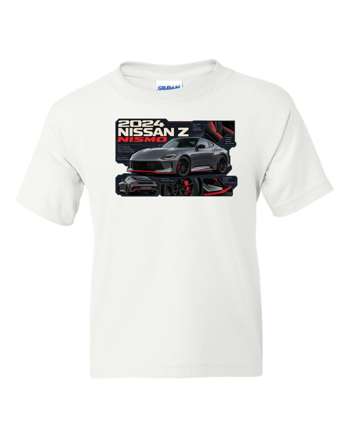 Nissan GT-R50 Italdesign Dossier white kids tee front view with the design
