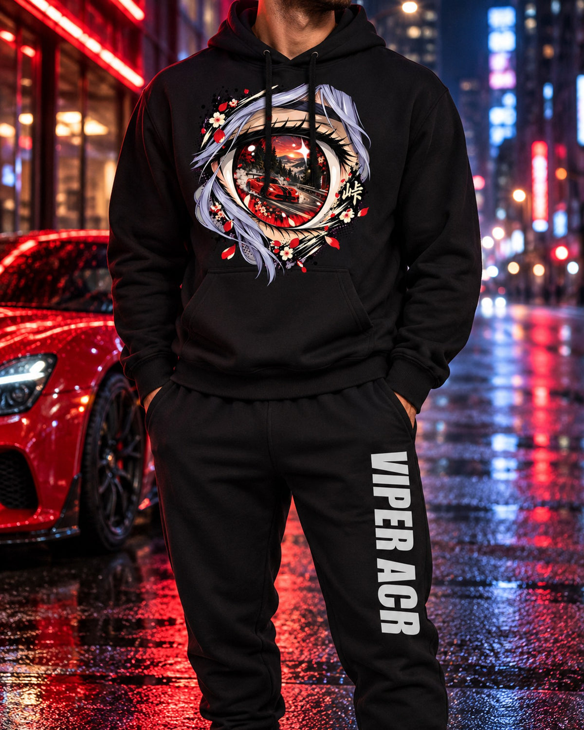 Dodge Viper ACR Anime Girl Hoodie + Jogger Set Black worn hero
