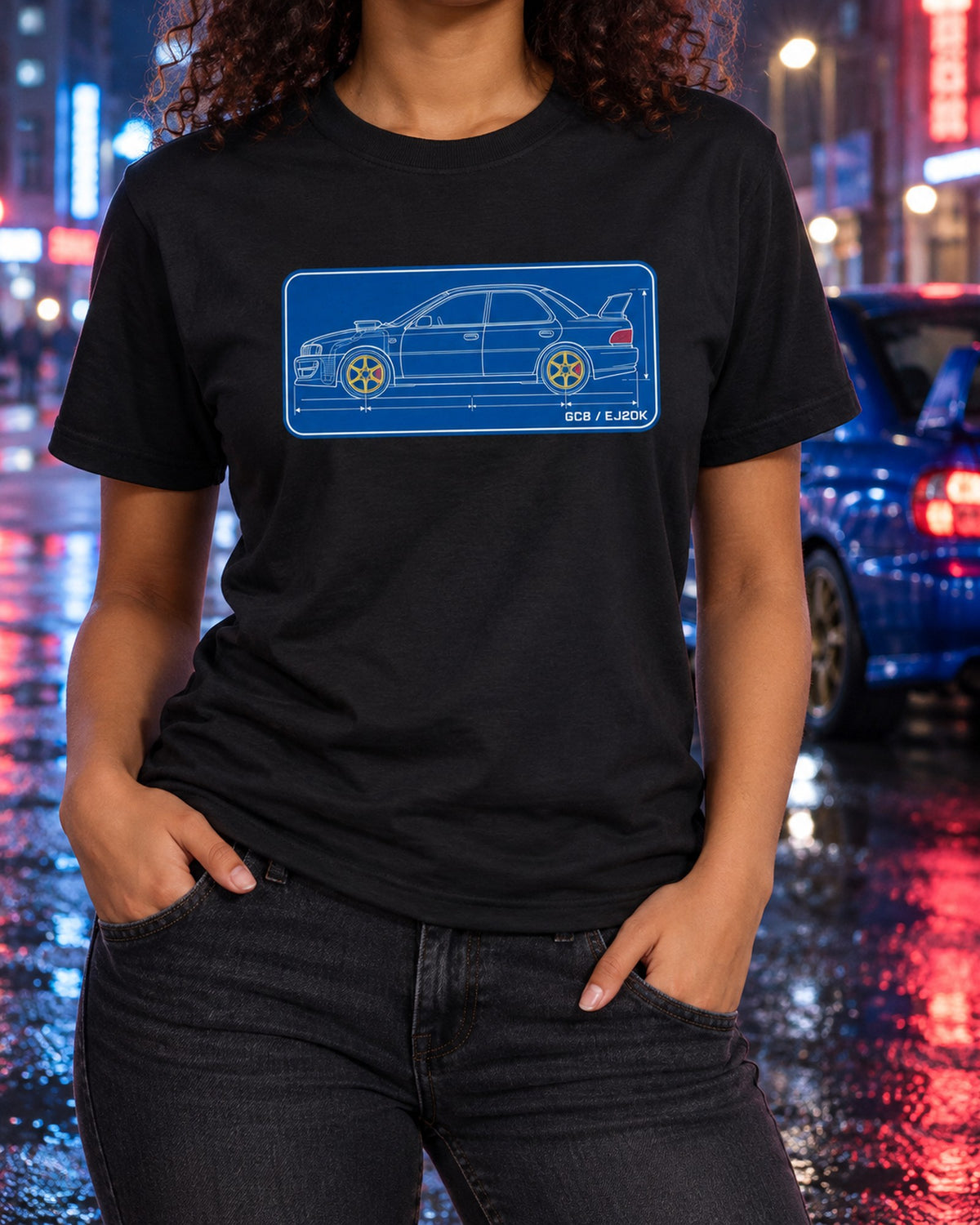 Subaru Impreza WRX GC8 1999 Cyanotype Blueprint Shirt, EJ20K T-Shirt Black worn hero