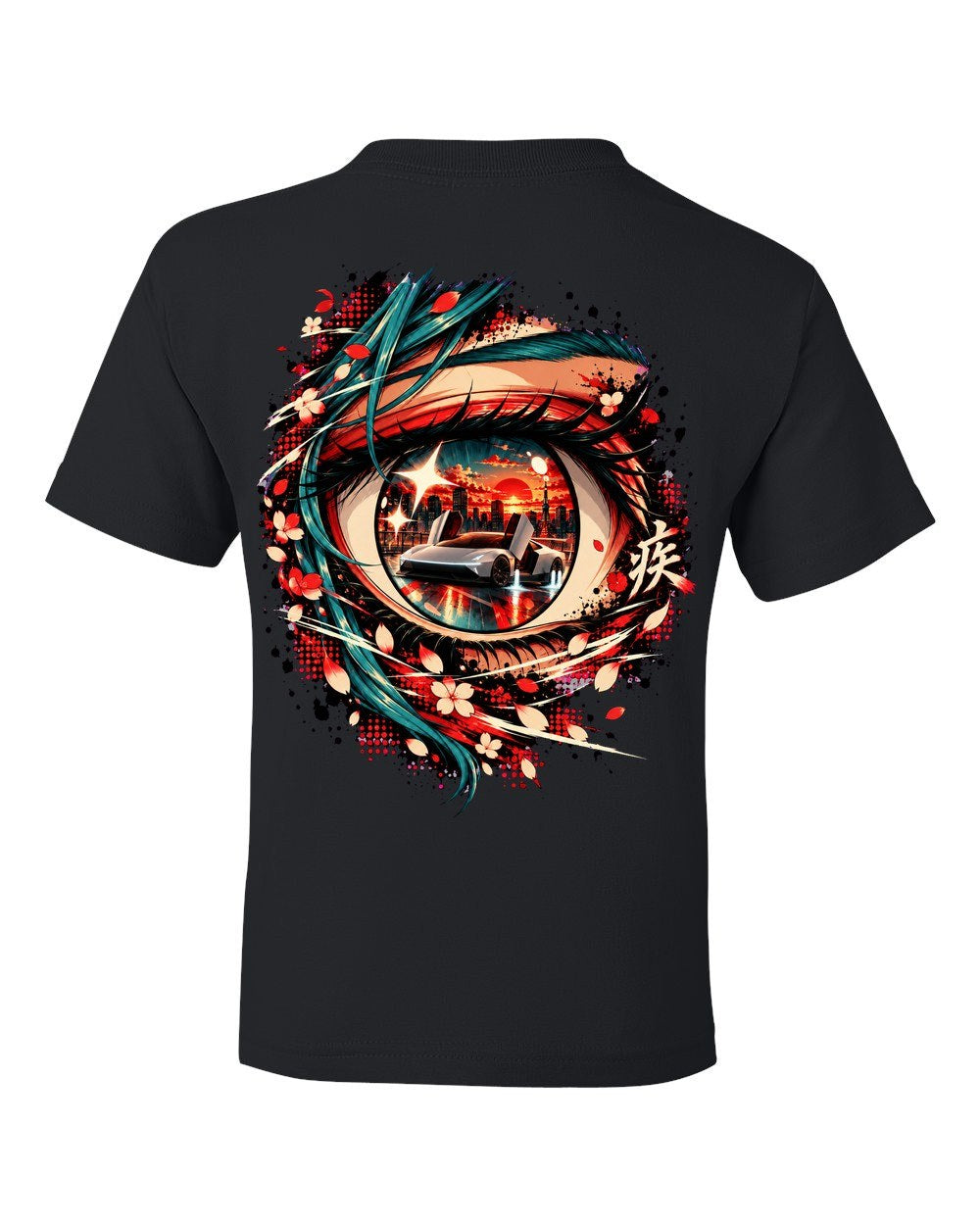 Tesla Roadster Anime Girl Kids Tee Black back