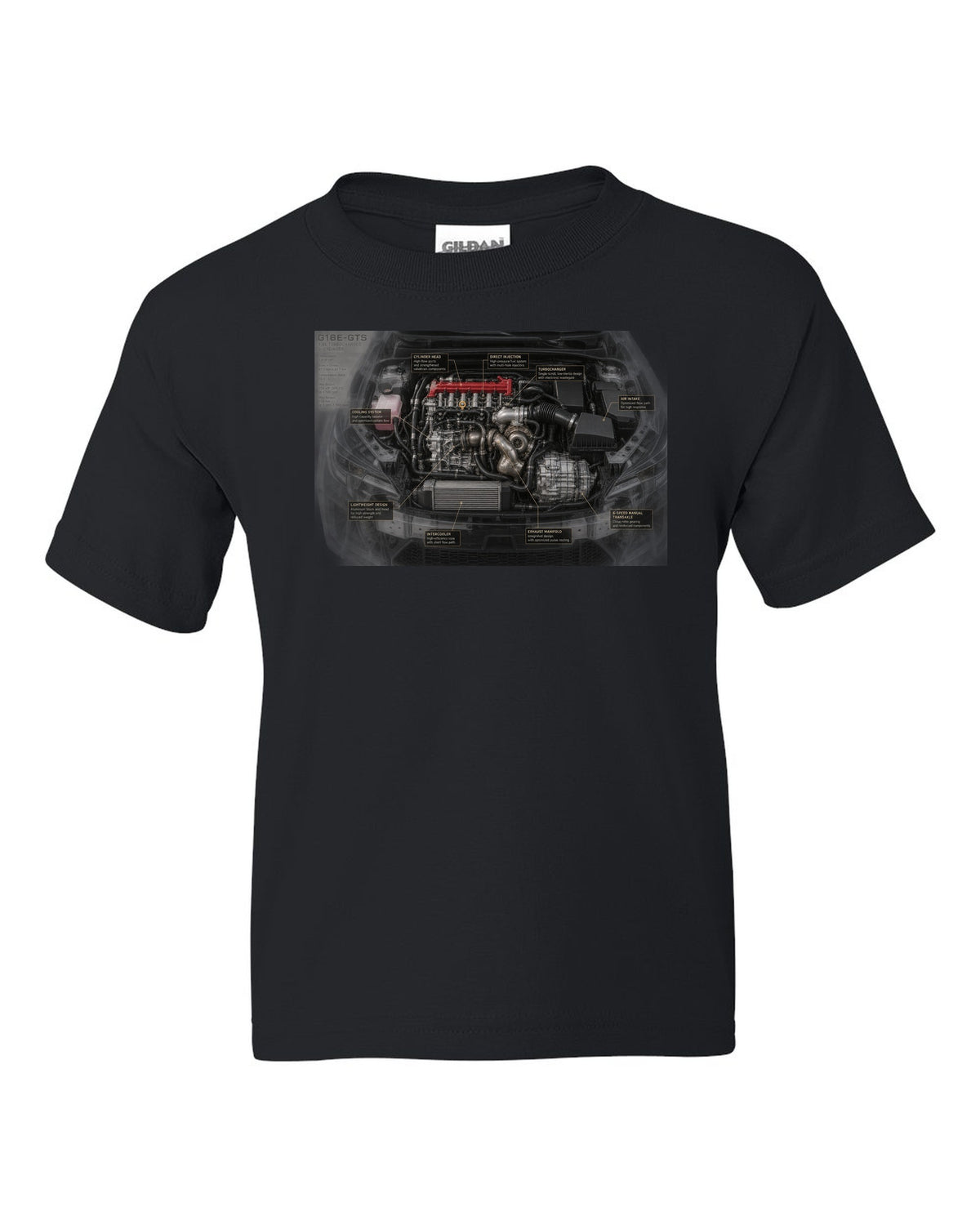 GR Corolla Circuit Edition Aero Callouts Graphic Tee black kids tee front view with the design