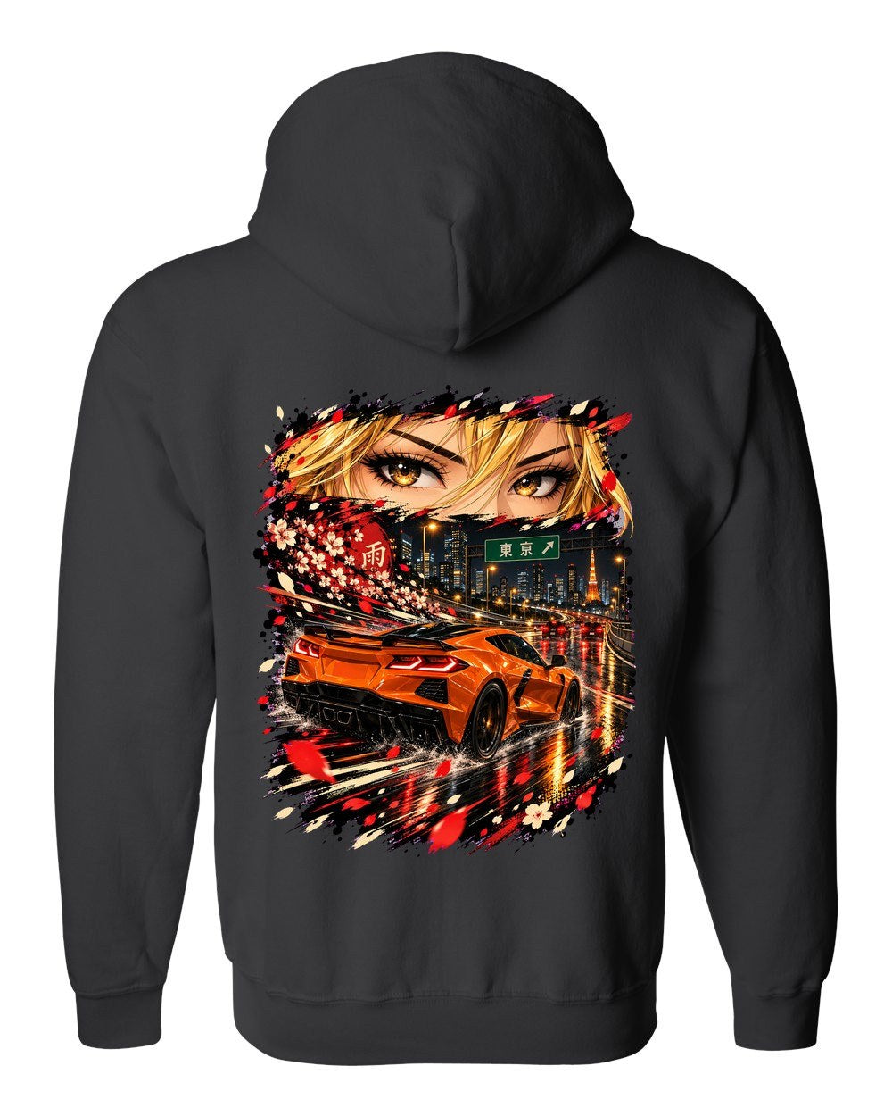 Chevrolet Corvette C8 Z06 Anime Girl Zip Hoodie Black back