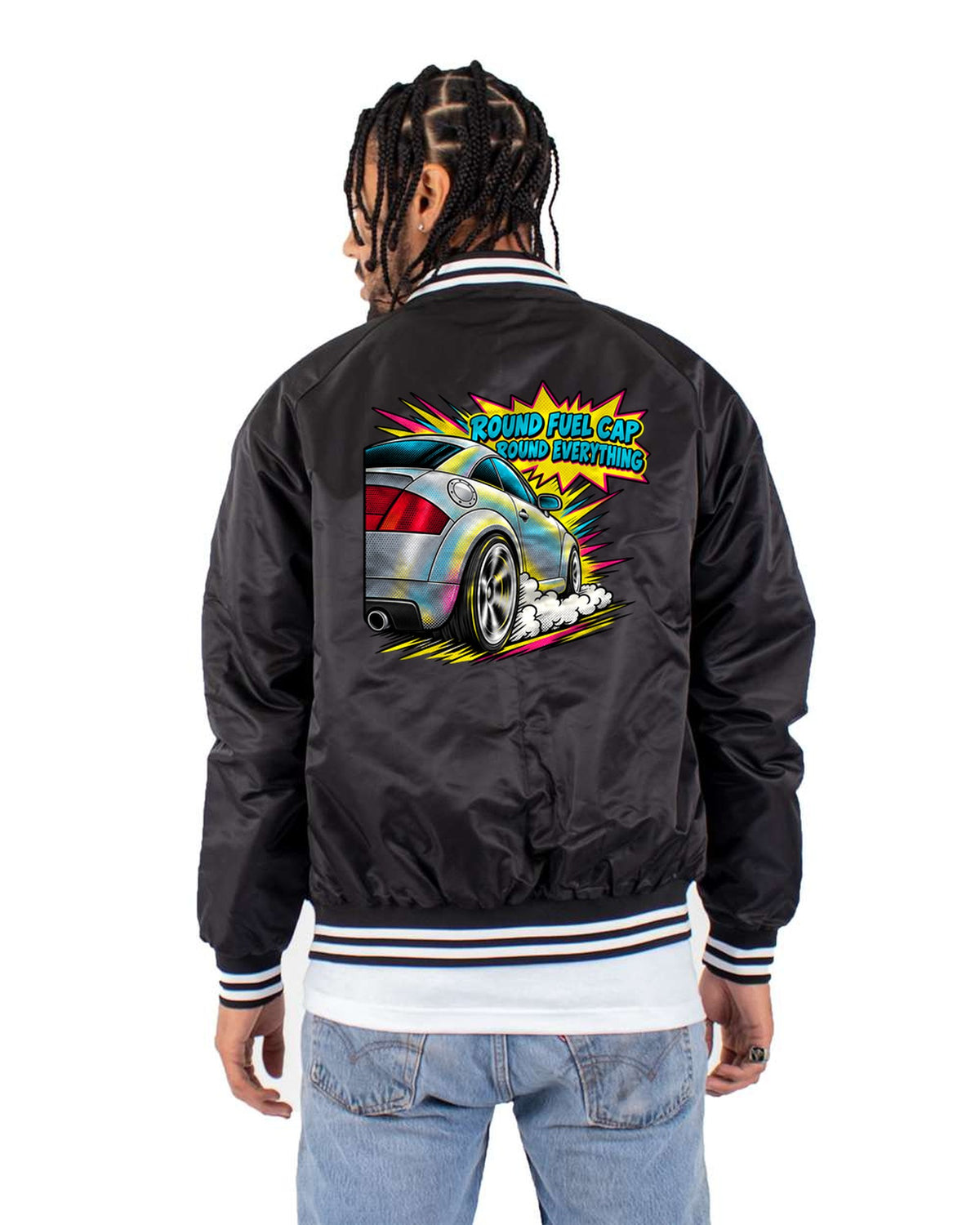 Audi TT 8N Round Fuel Cap Comic Halftone Shirt Bomber Jacket Black back