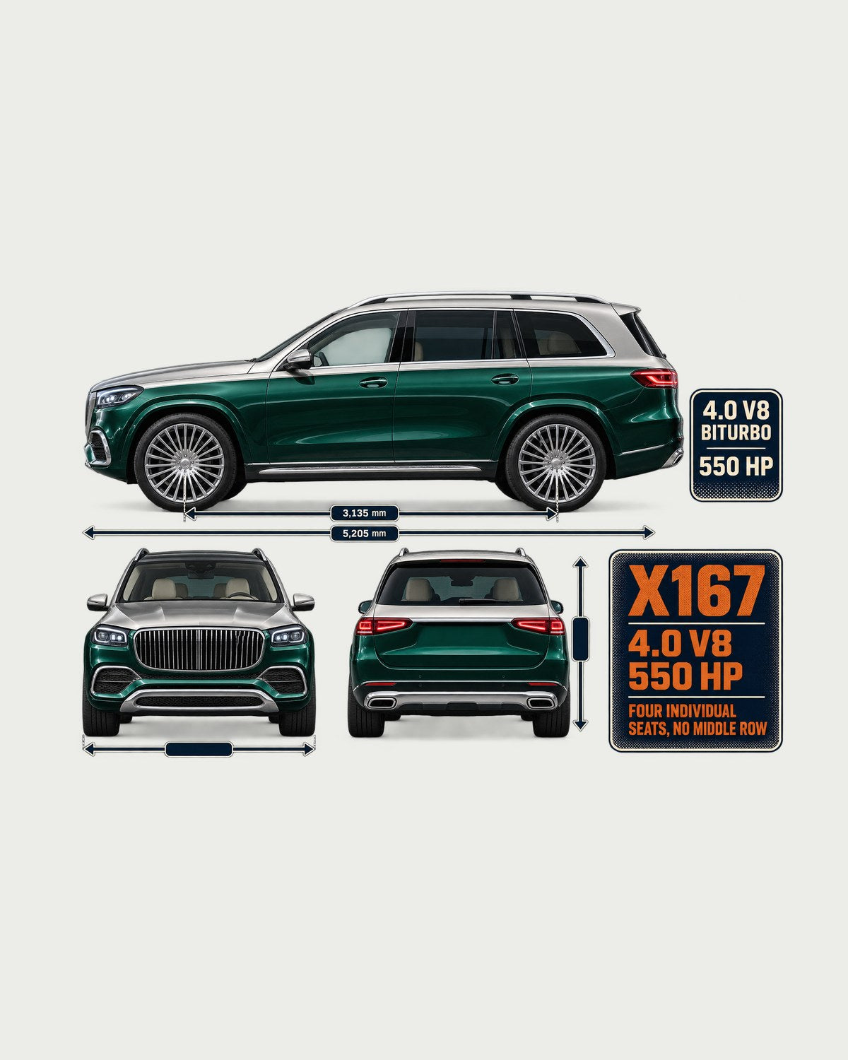 Mercedes-Maybach GLS 600 X167 Three-View Spec Shirt design only