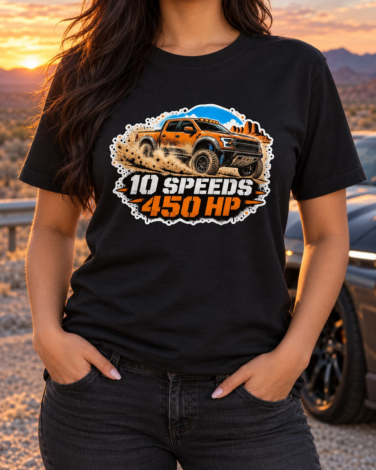 Ford F-150 Raptor Gen 2 P552 Desert Dust Stencil Tee T-Shirt Black worn hero