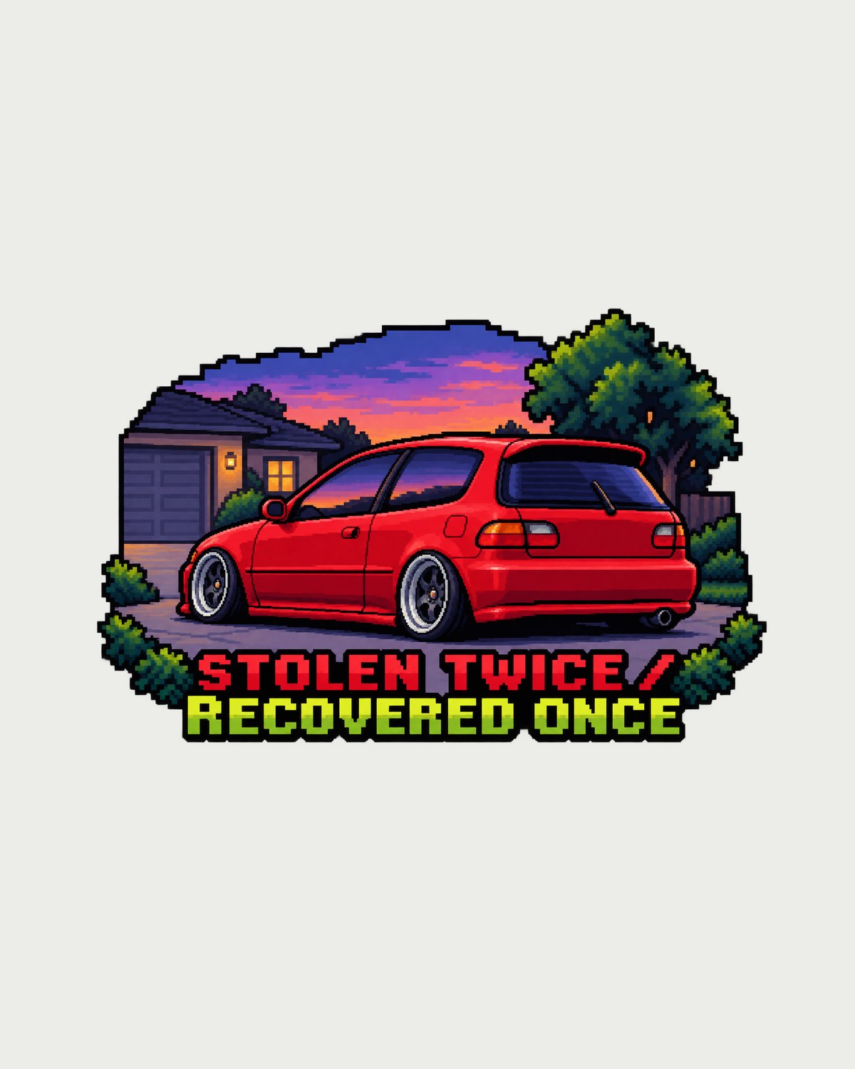 Honda Civic EG6 SiR Stolen Twice 16-Bit Pixel Art Shirt design only