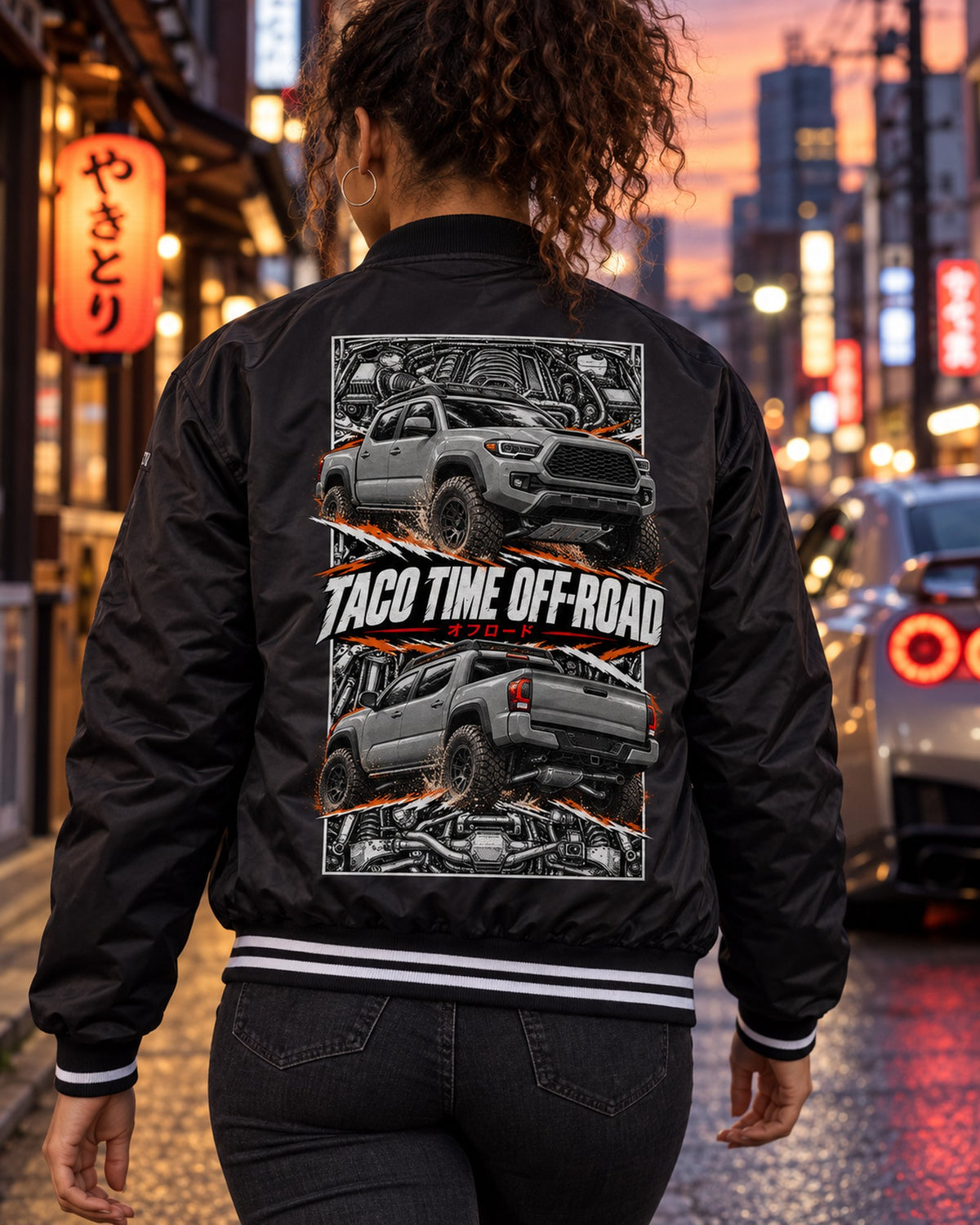 Toyota Tacoma TRD Torn Poster Full-Back Graphic Tee Bomber Jacket Black worn hero