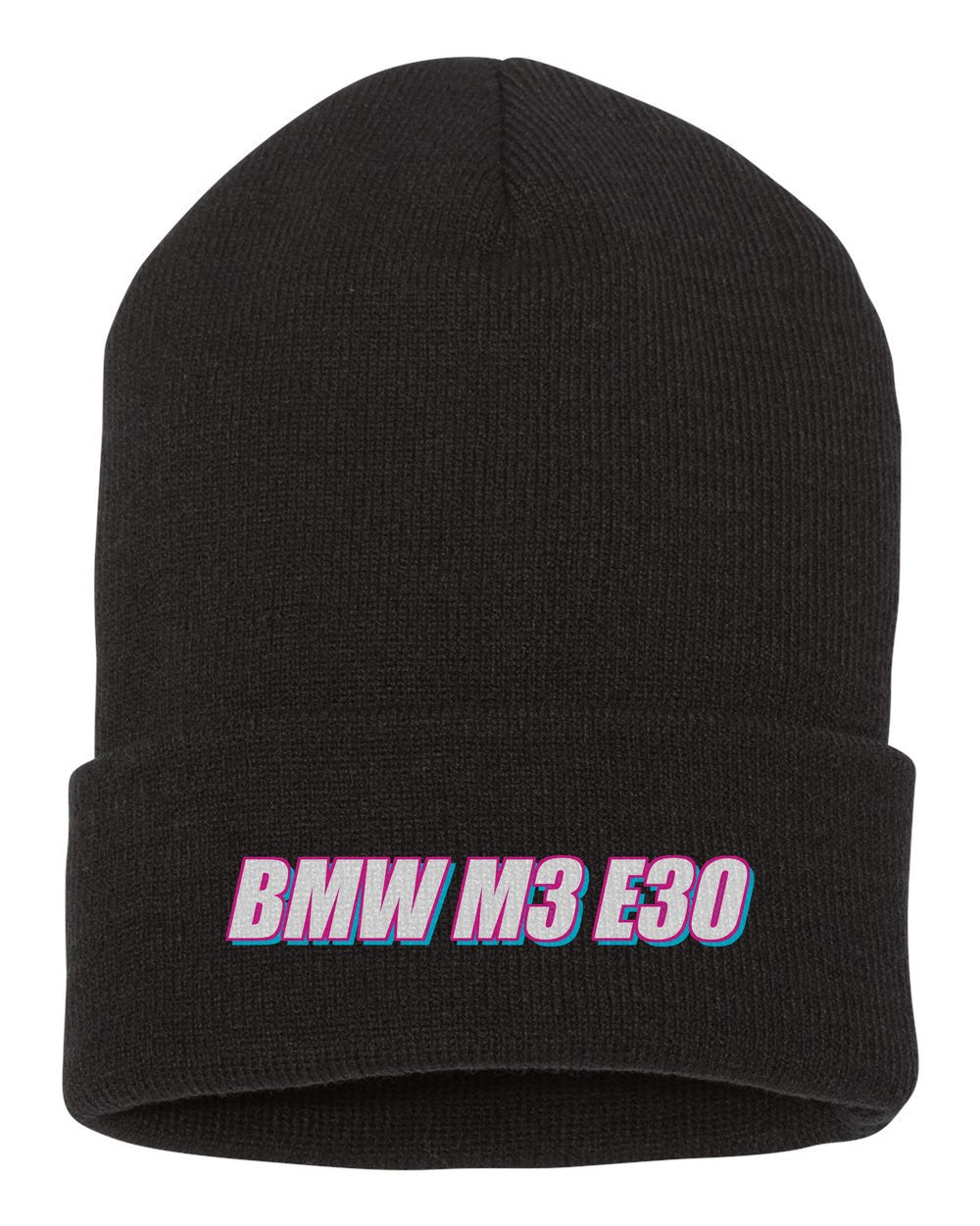 Bmw M3 E30 black beanie front view with car name