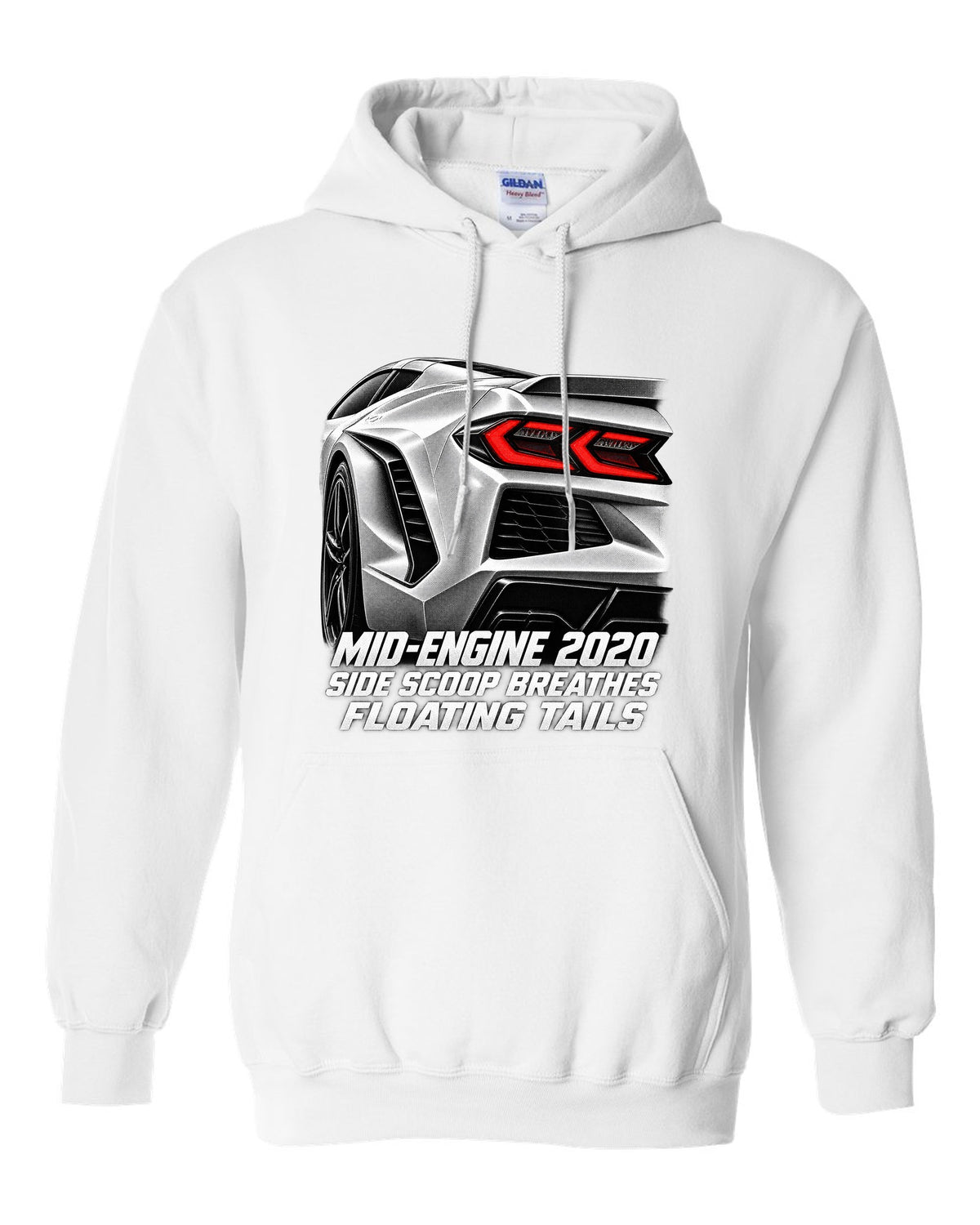 Corvette C8 Stingray 2020 Side Intake Taillight Detail white pull over hoodie front view with the design