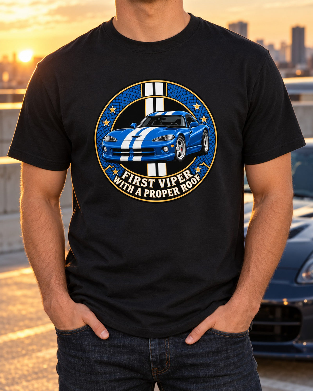 Dodge Viper GTS SR II Crest Shirt, First Viper With a Roof T-Shirt Black worn hero