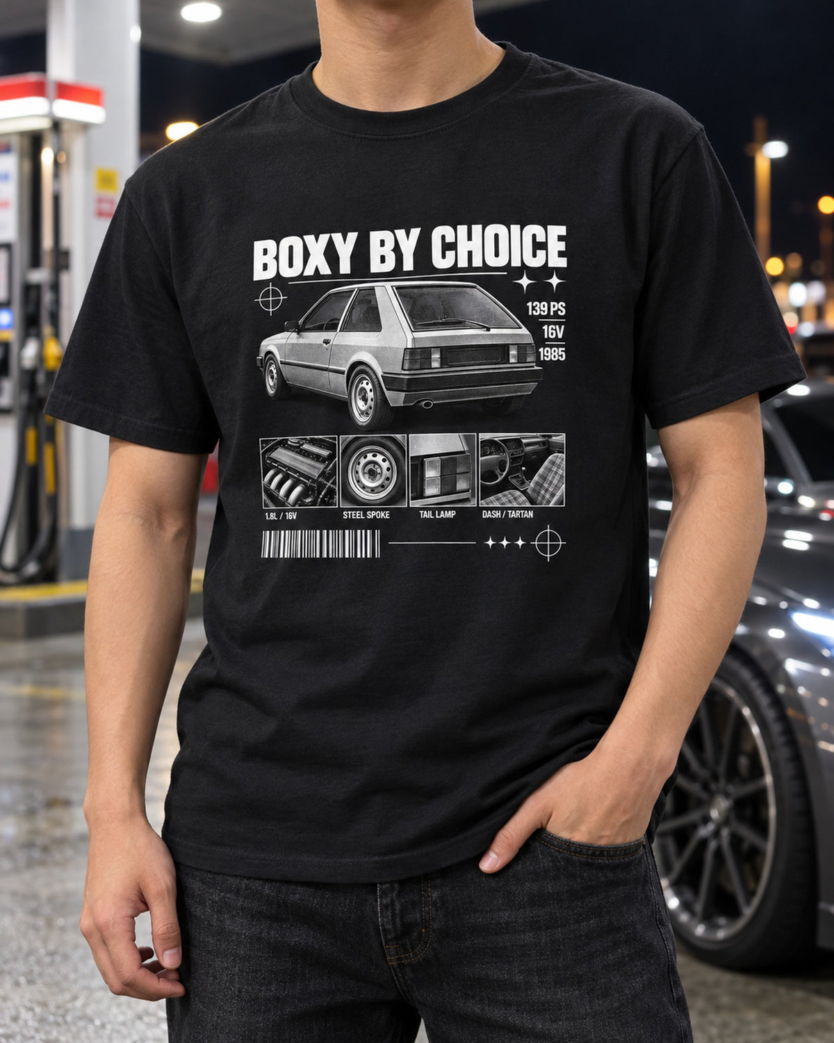 VW Golf Mk2 GTI 16V 1985 Dossier Panels Shirt, Car Guy T-Shirt Black worn hero