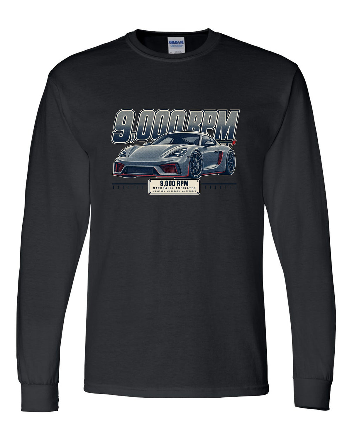 Halftone front three-quarter print of the Ferrari 458 Speciale black long sleeve front view with the design