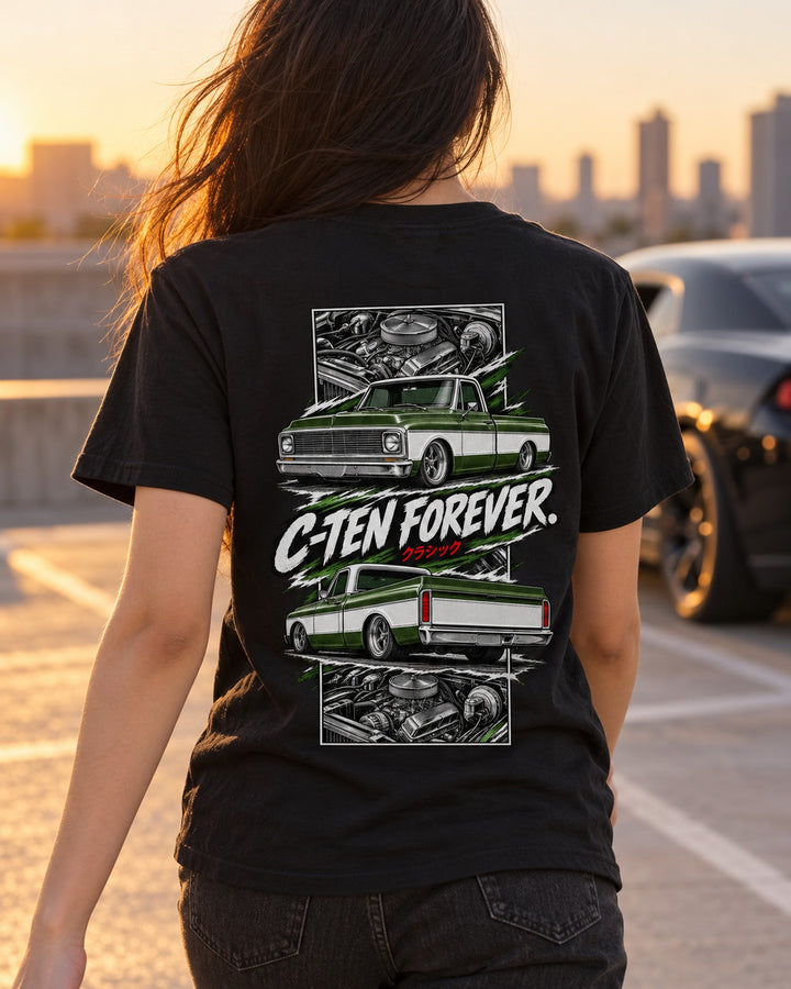 Chevy C10 1972 Torn Poster Full-Back Graphic Tee T-Shirt Black worn hero