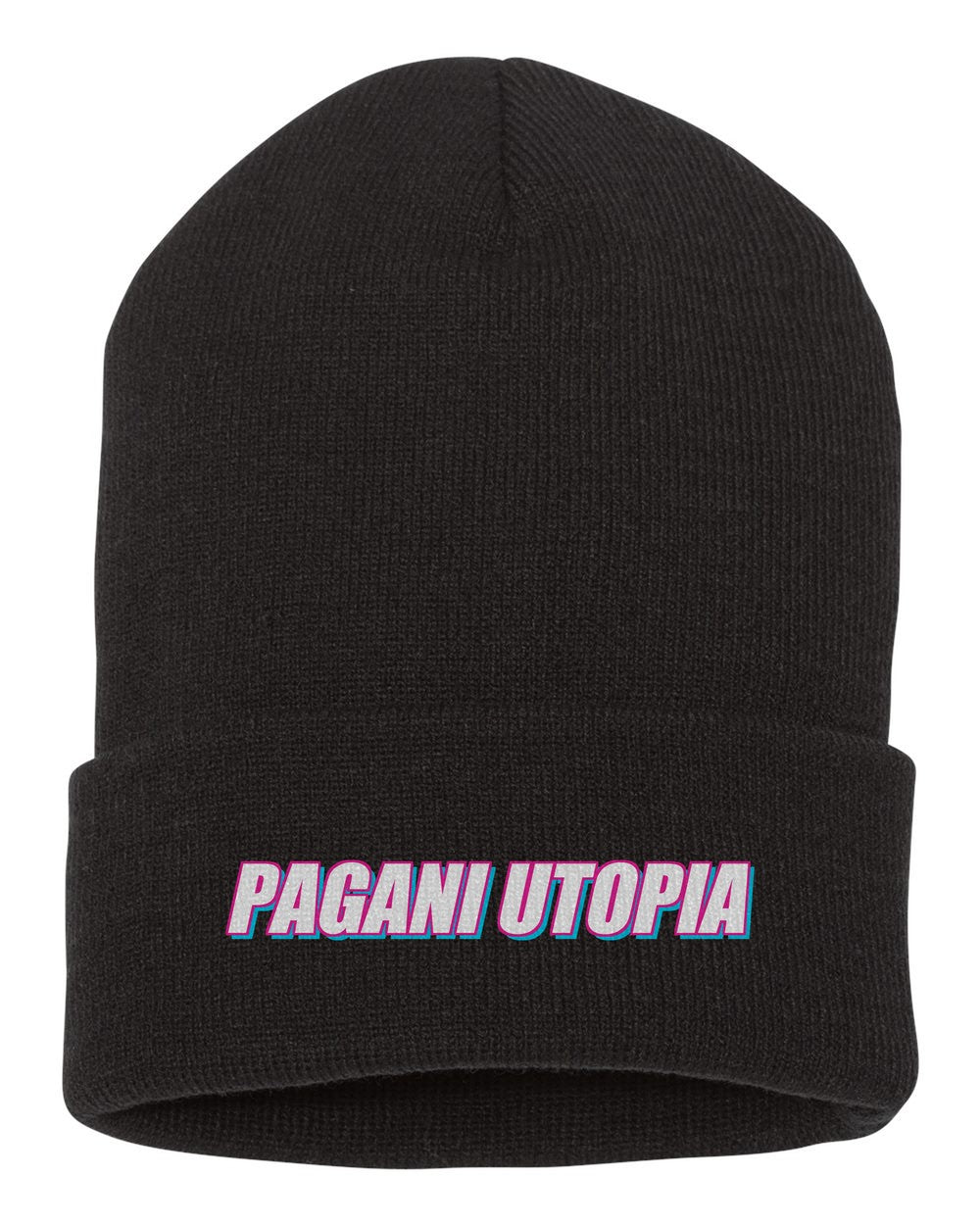 Pagani Utopia black beanie front view with car name
