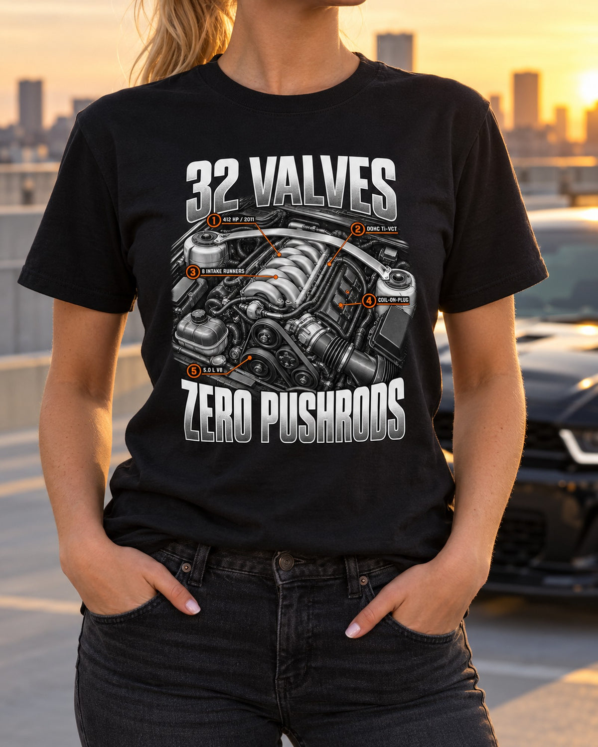 Coyote 5.0 Engine Hero Shirt, S197 Mustang GT 32 Valves T-Shirt Black worn hero