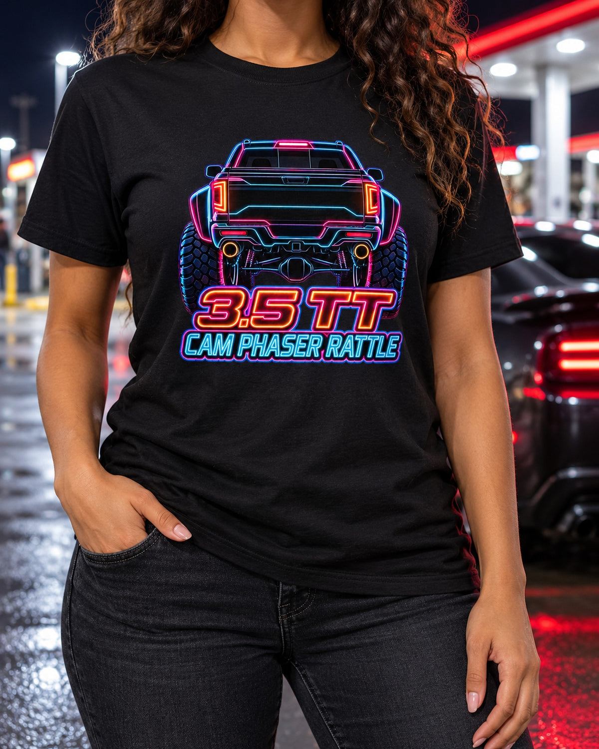 Ford F-150 Raptor Gen 2 P552 Neon Taillights print Tee T-Shirt Black worn hero