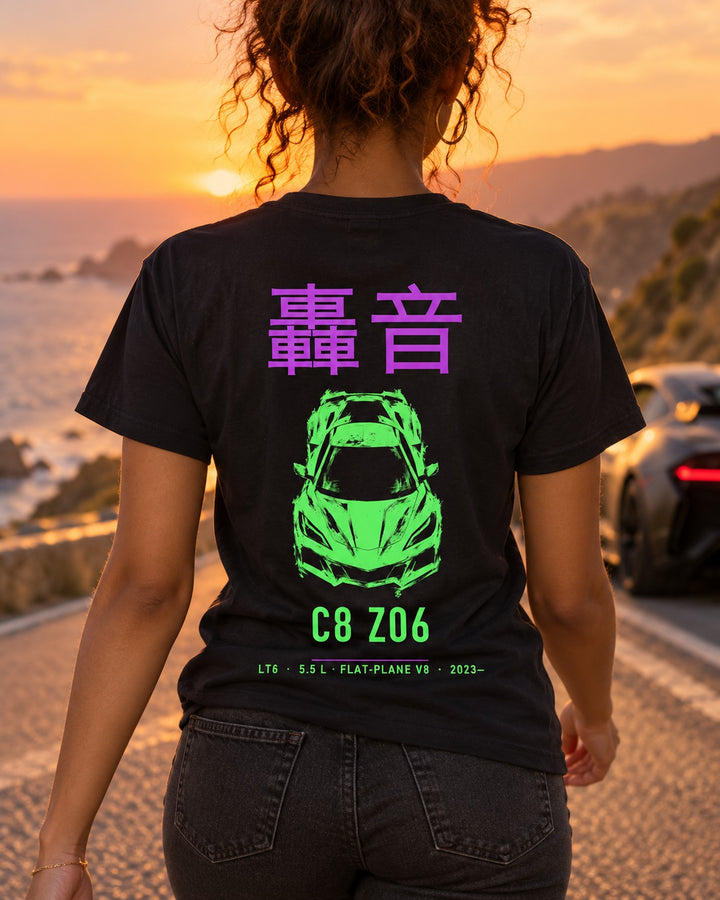 C8 Z06 LT6 Full-Back Graphic Tee T-Shirt Black worn hero