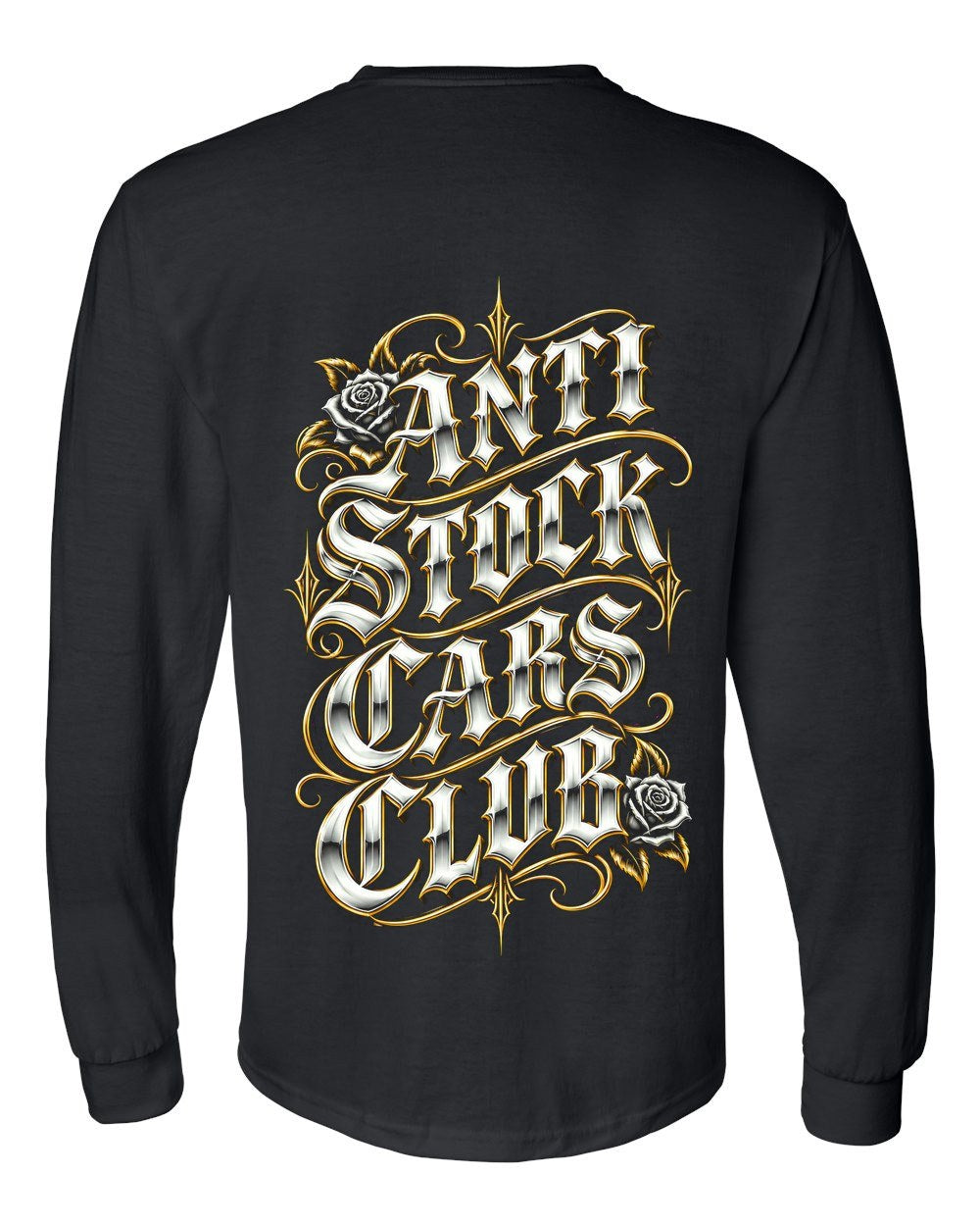 Anti Stock Cars Club Lowrider Script Long Sleeve Black back