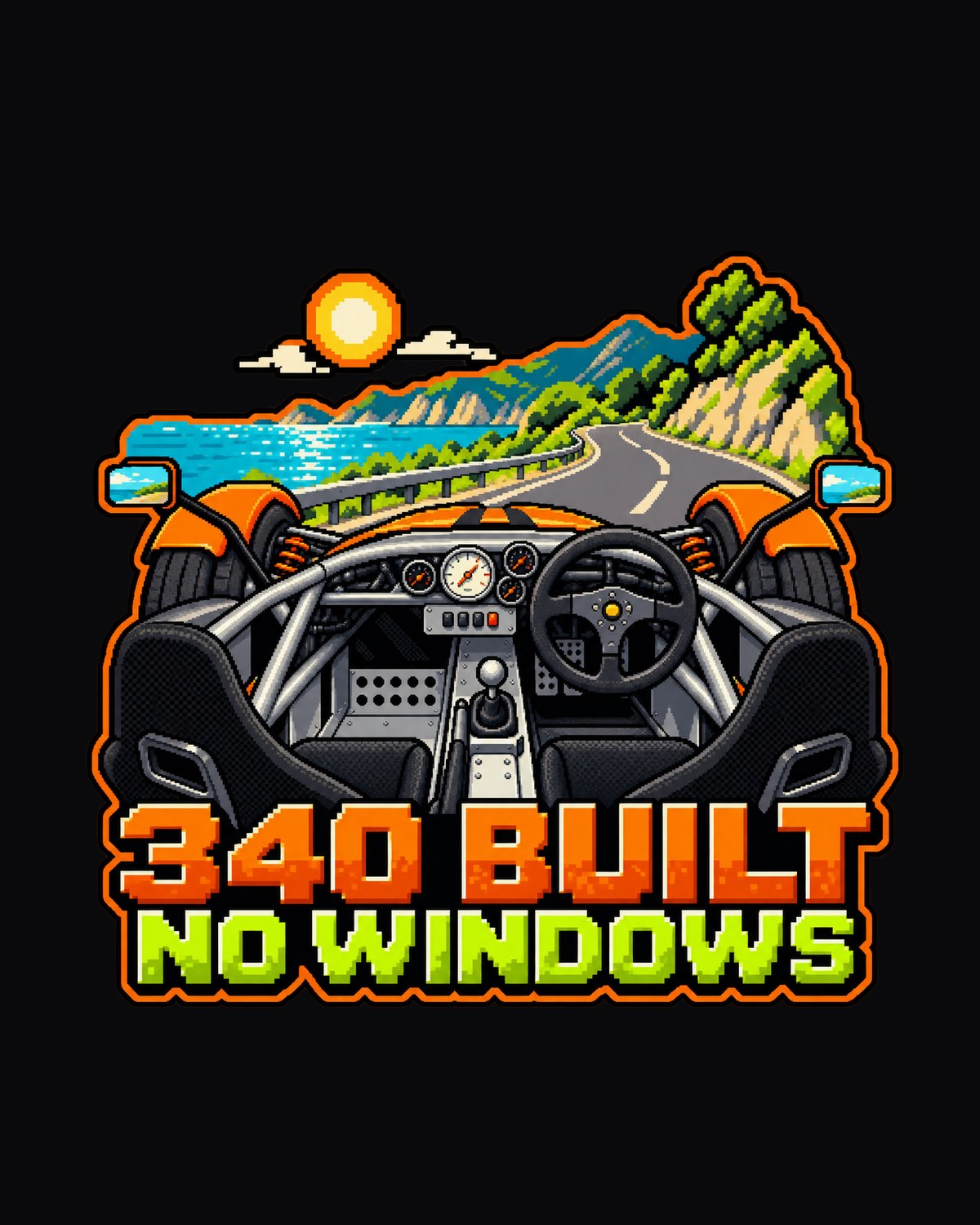Lotus Elise 340R 2000 Pixel Art Shirt, 340 Built Car Tee design only